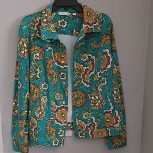 Isaac Mizrahi Teal Floral Jean Jacket Size 1X